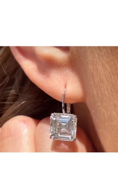 GIA Certified 10.00 Carat Asscher Shape Diamonds 18K Gold Earrings