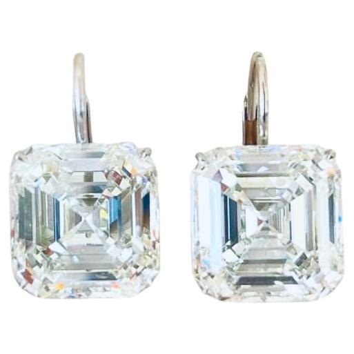 GIA Certified 10.00 Carat Asscher Shape Diamonds 18K Gold Earrings For Sale