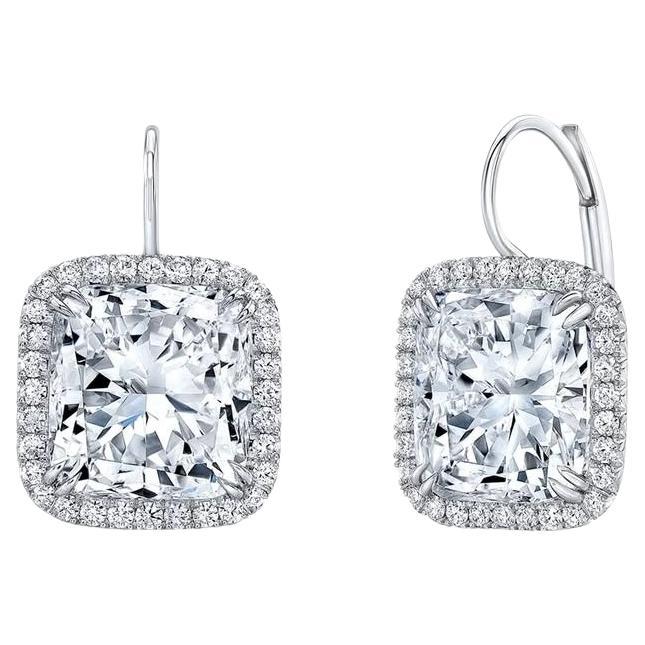 GIA Certified 10.00 Carat Cushion Shape Diamonds 18K Gold Earrings