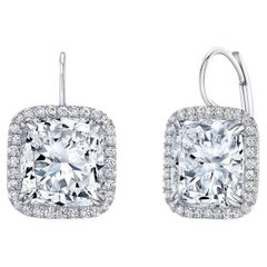 GIA Certified 10.00 Carat Cushion Shape Diamonds 18K Gold Earrings