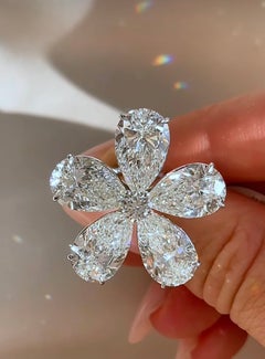 GIA Certified 10.00 Carat Natural Diamonds 18k Gold Flower Ring