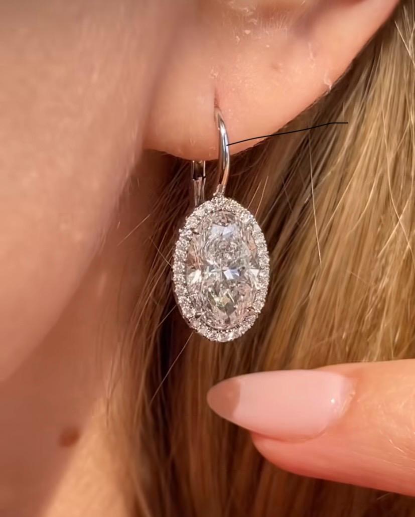 Oval Cut GIA Certified 10.00 Ct Natural Diamonds 18K Gold Earrings For Sale