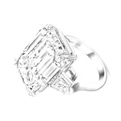 GIA Certified 10.01 Carat Emerald Cut Diamond Ring with Tapered Diamond Ring