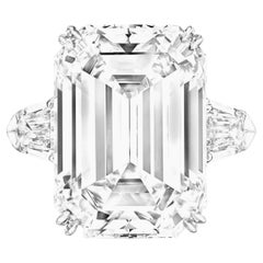 GIA Certified 10.01 Carat Emerald Cut Diamond Ring with Tapered Diamond Ring
