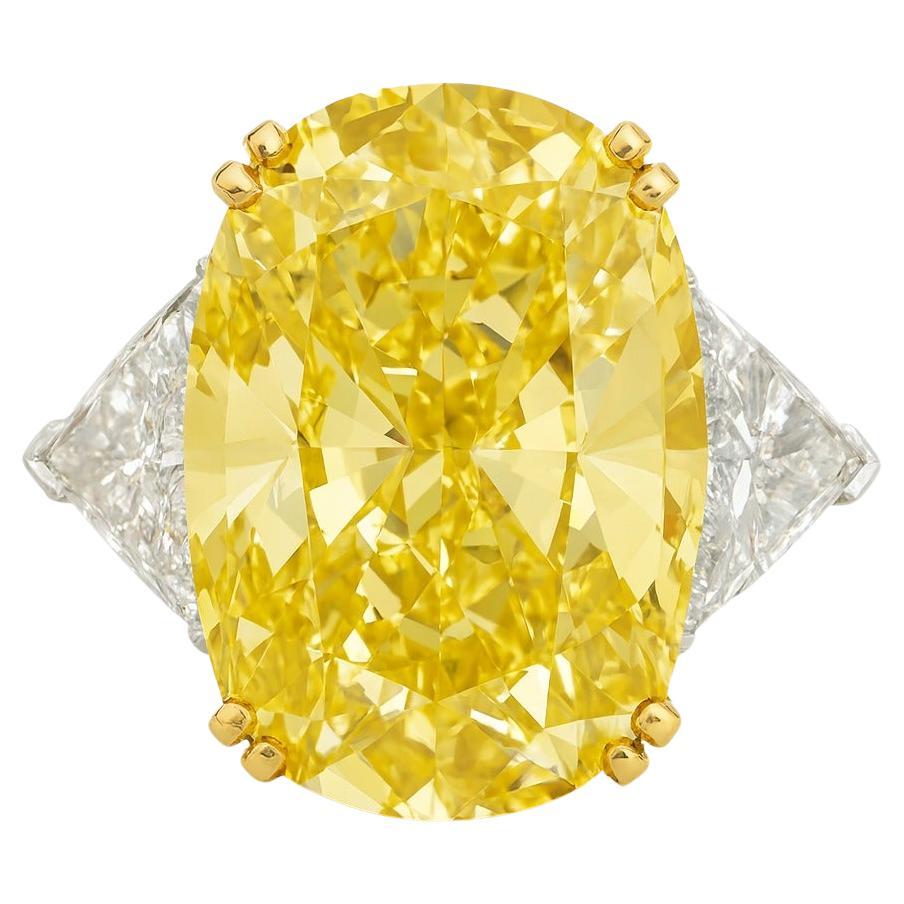 GIA Certified 10.01 Carat Oval Cut Fancy Yellow Diamond Ring in 18K Gold
