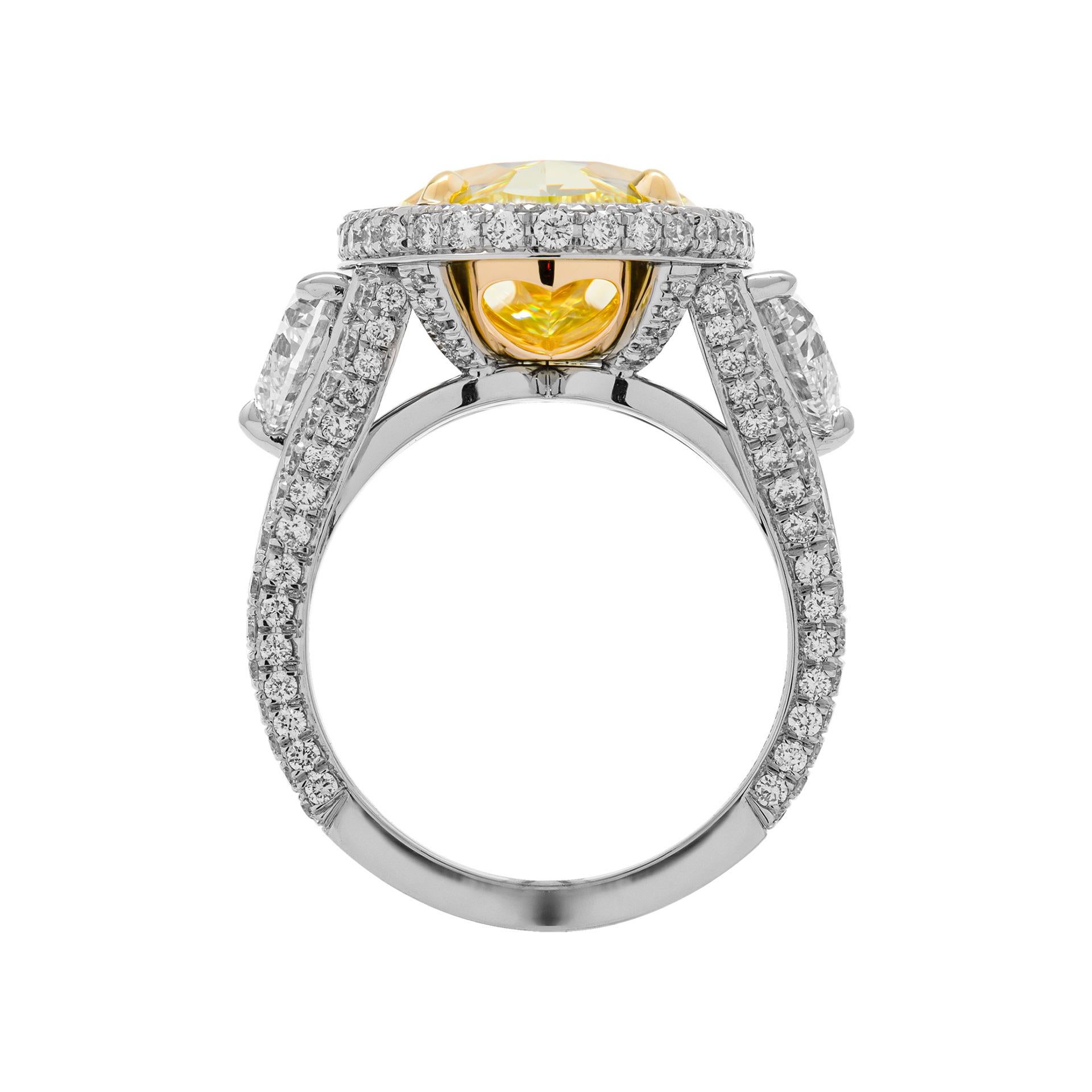 Oval Cut GIA Certified 10.01ct Oval Fancy Yellow Three-Stone Ring