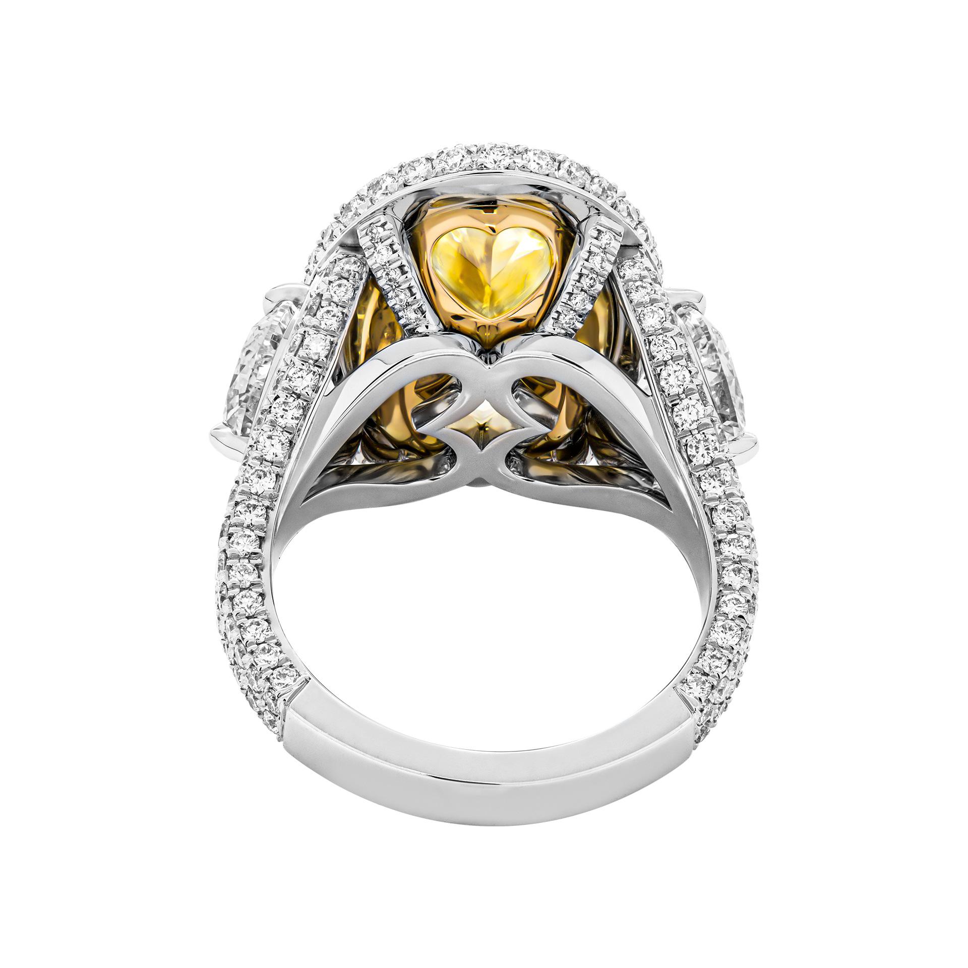GIA Certified 10.01ct Oval Fancy Yellow Three-Stone Ring In New Condition In New York, NY