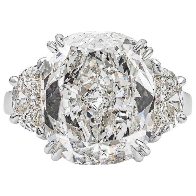 GIA Certified 10.02 Carat Cushion Cut Diamond Three-Stone Engagement ...
