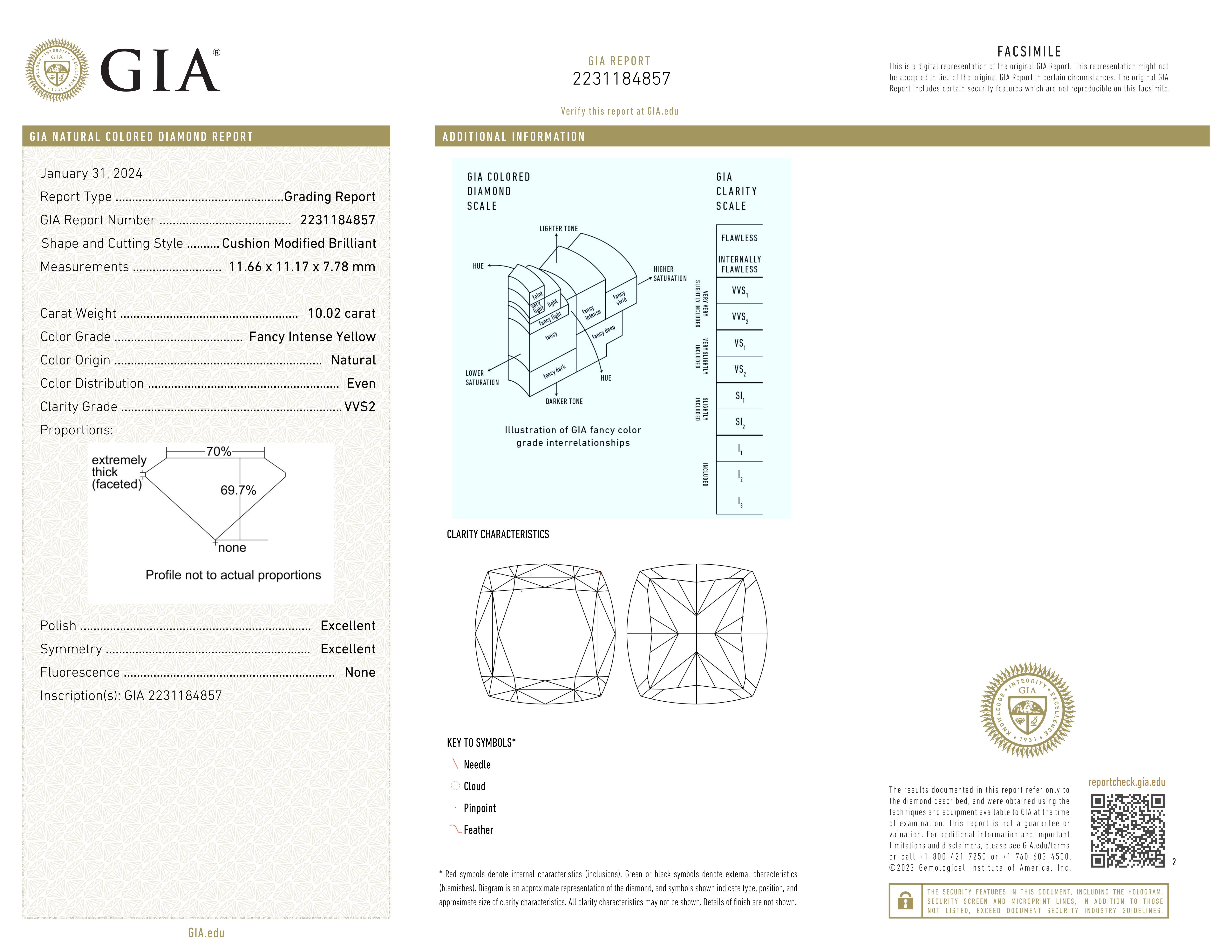 Bague en diamant jaune intense de 10,02 carats certifiée par le GIA (pureté VVS2) Neuf - En vente à Chicago, IL
