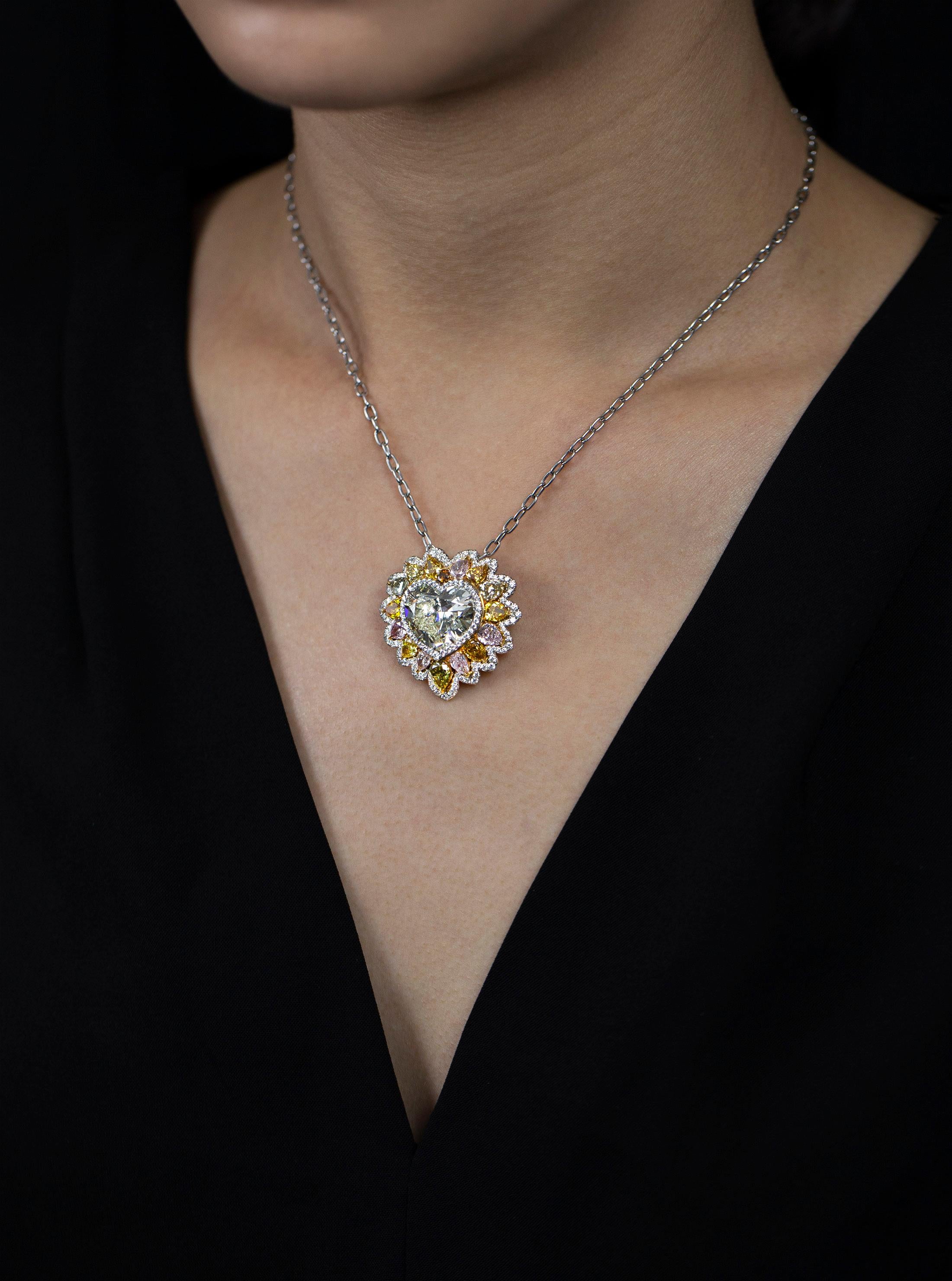 Modern GIA Certified 10.02 Carat Heart Shape Diamond Lion Mane Halo Pendant Necklace For Sale