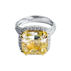 GIA Certified 10.02 Ct Natural Yellow Cut Diamond 18 K White Gold Ring