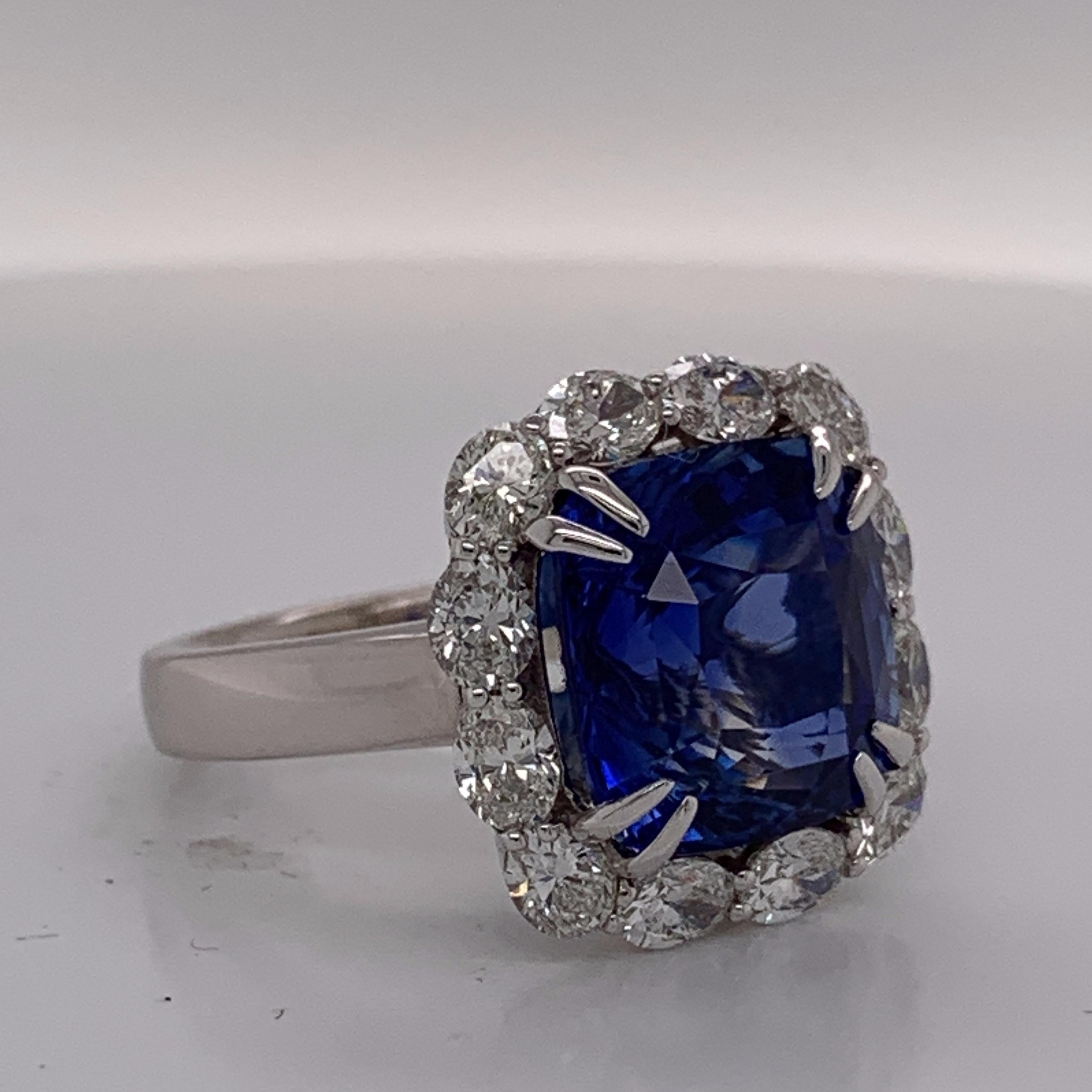 Cushion Cut GIA Certified 10.03 Carat Blue Sapphire and Diamond Halo Ring