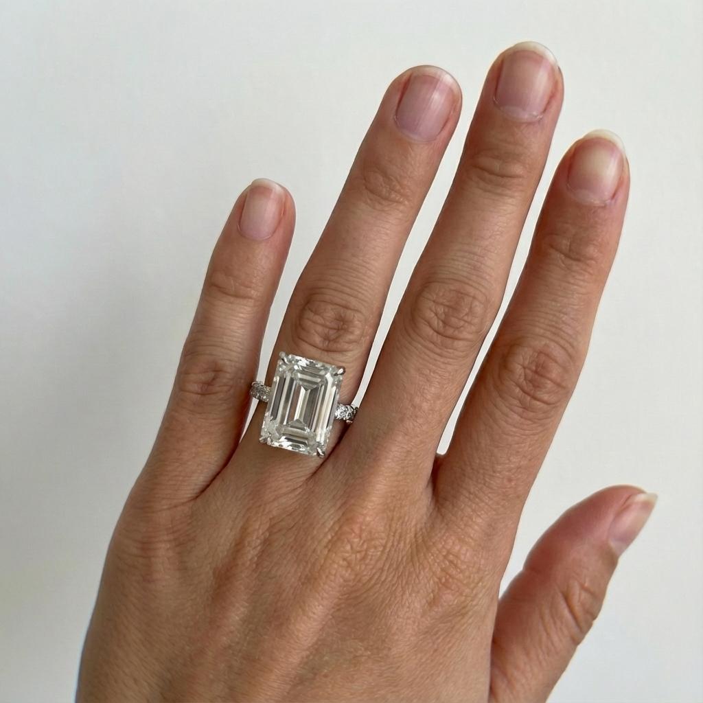 Contemporaneo Anello con diamante taglio smeraldo certificato GIA da 10.03 carati in vendita