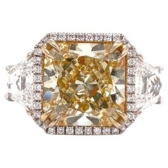 GIA Certified 10.03 Carat Fancy Intense Yellow Cushion Cut Diamond Ring in 18K