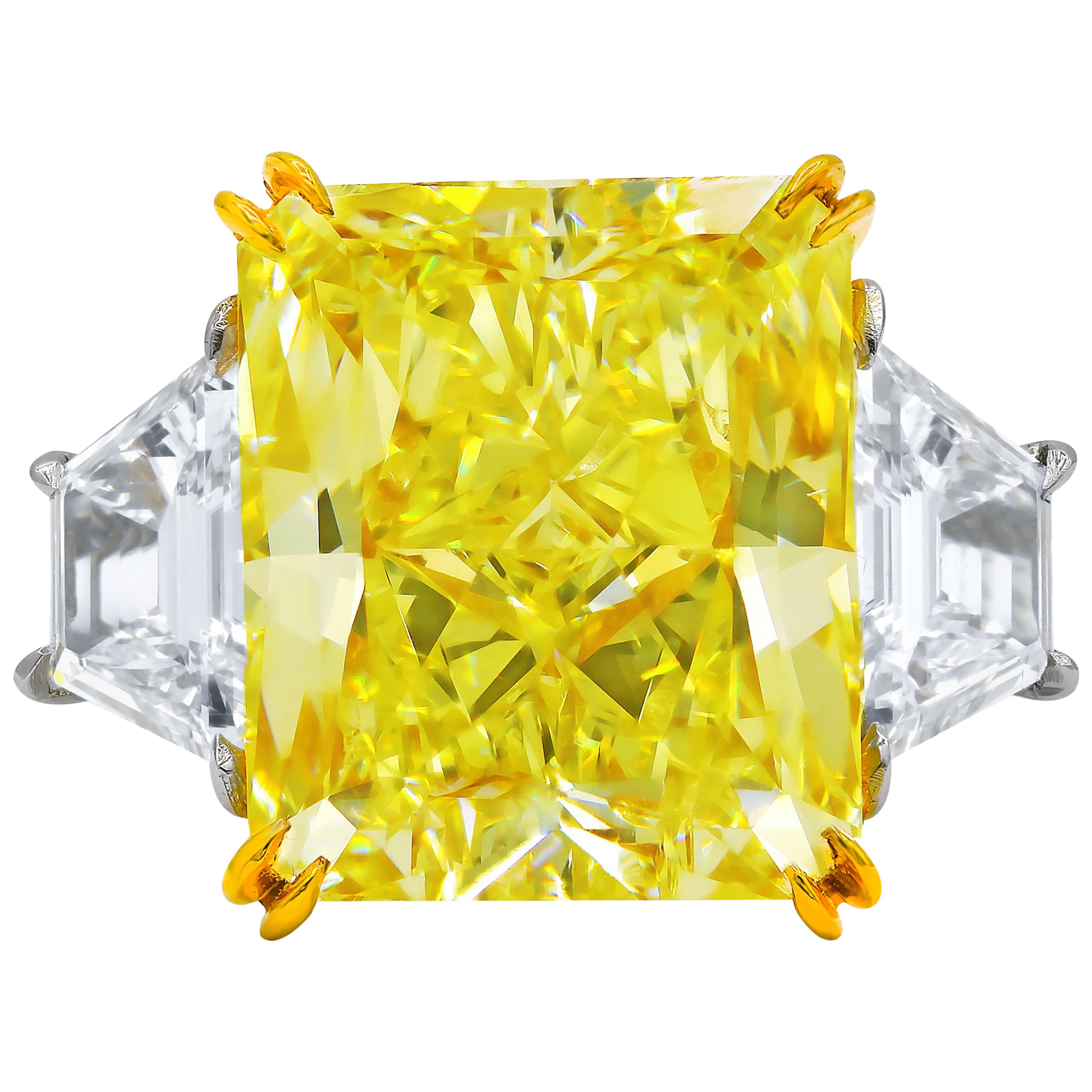 GIA Certified 10.03 Carat Fancy Yellow Radiant Cut Engagement Ring
