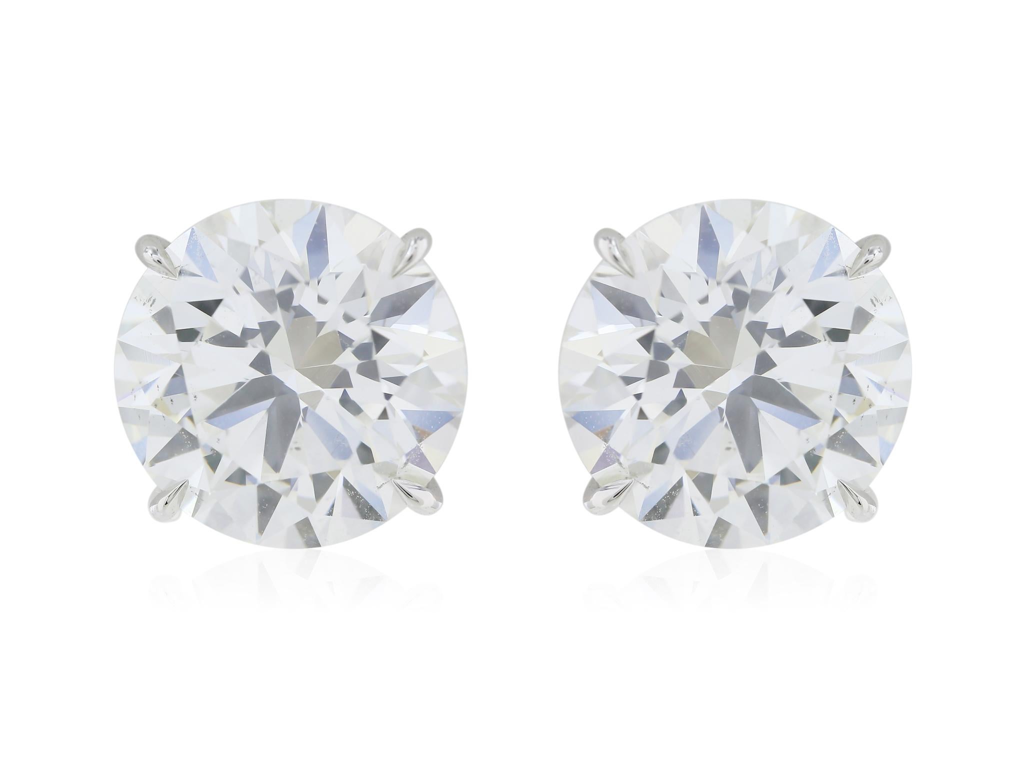 Round Cut GIA Certified 10.04 Carat H/SI2 Diamond Stud Earrings For Sale