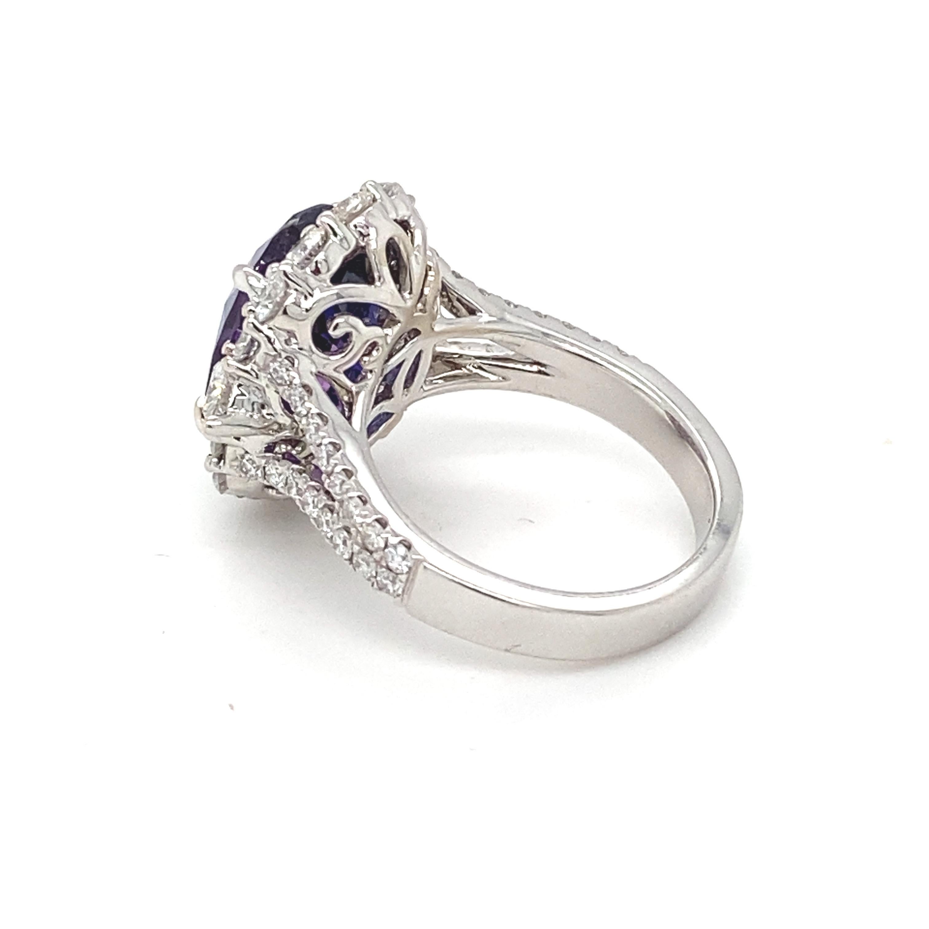 Verlobungsring, GIA-zertifizierter 10,04 Karat violett blauer ovaler Saphir, Diamant  im Angebot 5
