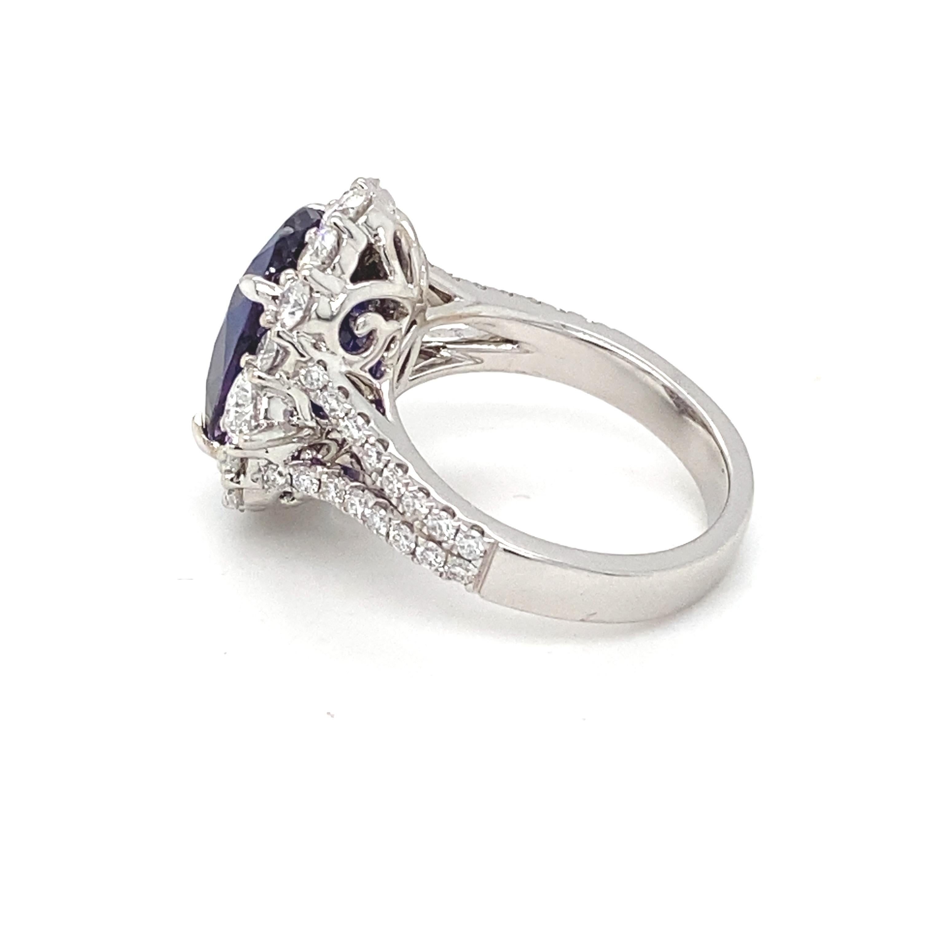 GIA Certified 10.04 Carat Violet Blue Oval Sapphire Diamond Engagement Ring  For Sale 7