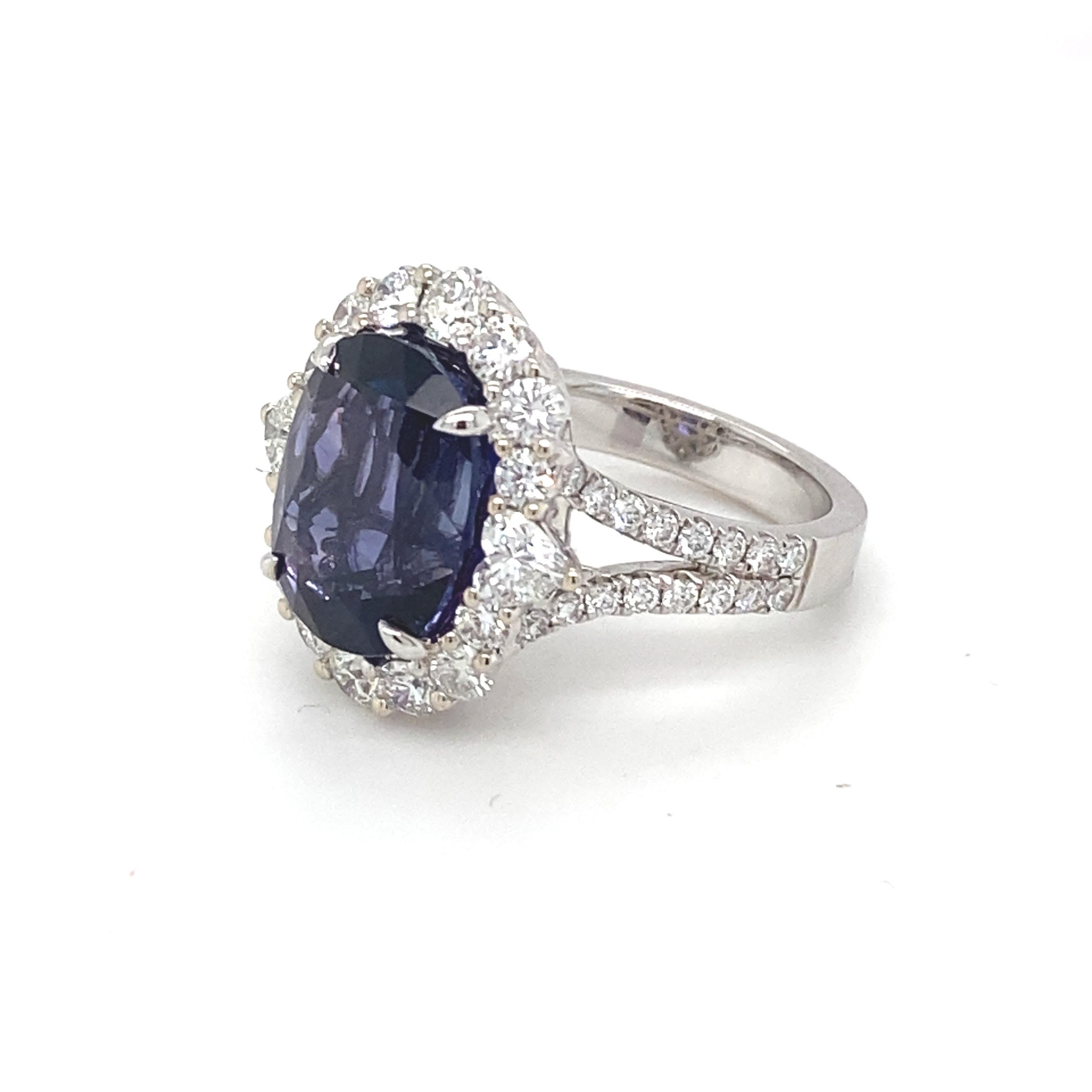 GIA Certified 10.04 Carat Violet Blue Oval Sapphire Diamond Engagement Ring  For Sale 10