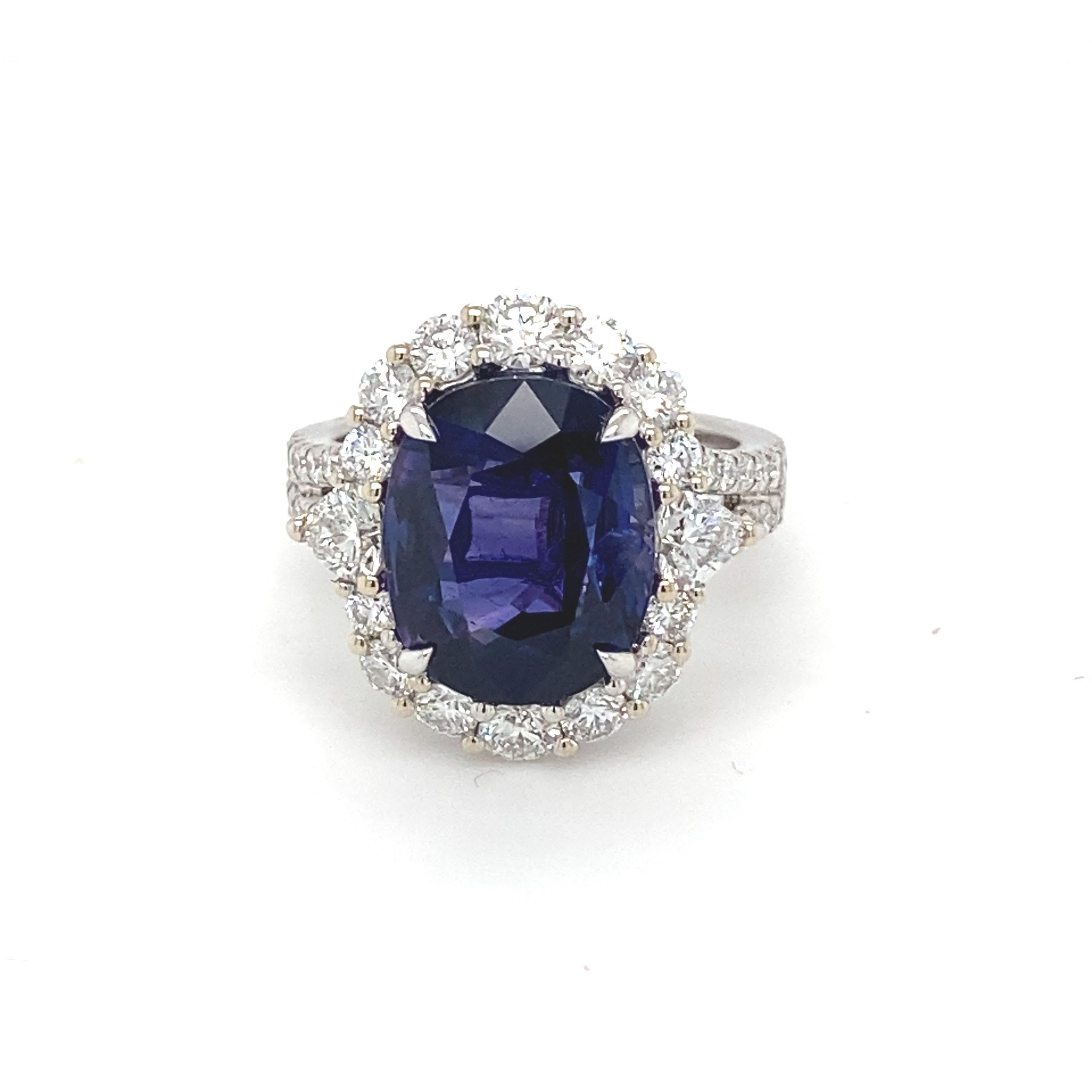GIA Certified 10.04 Carat Violet Blue Oval Sapphire Diamond Engagement Ring  For Sale 11