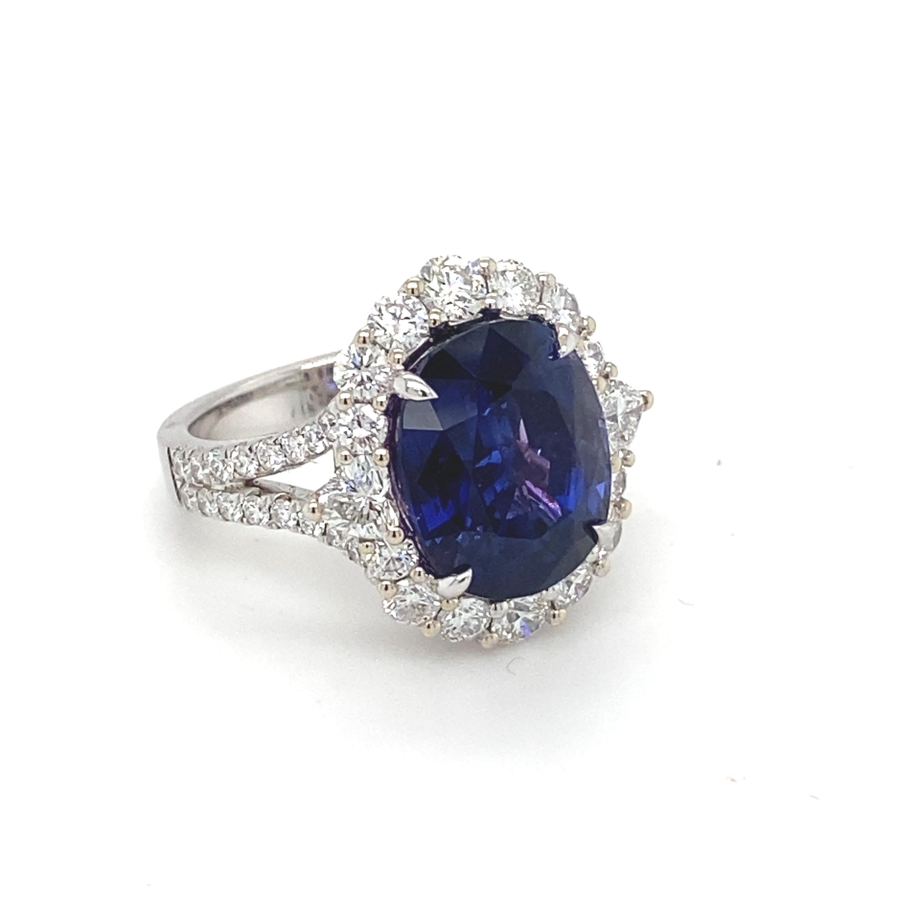 Artisan GIA Certified 10.04 Carat Violet Blue Oval Sapphire Diamond Engagement Ring  For Sale