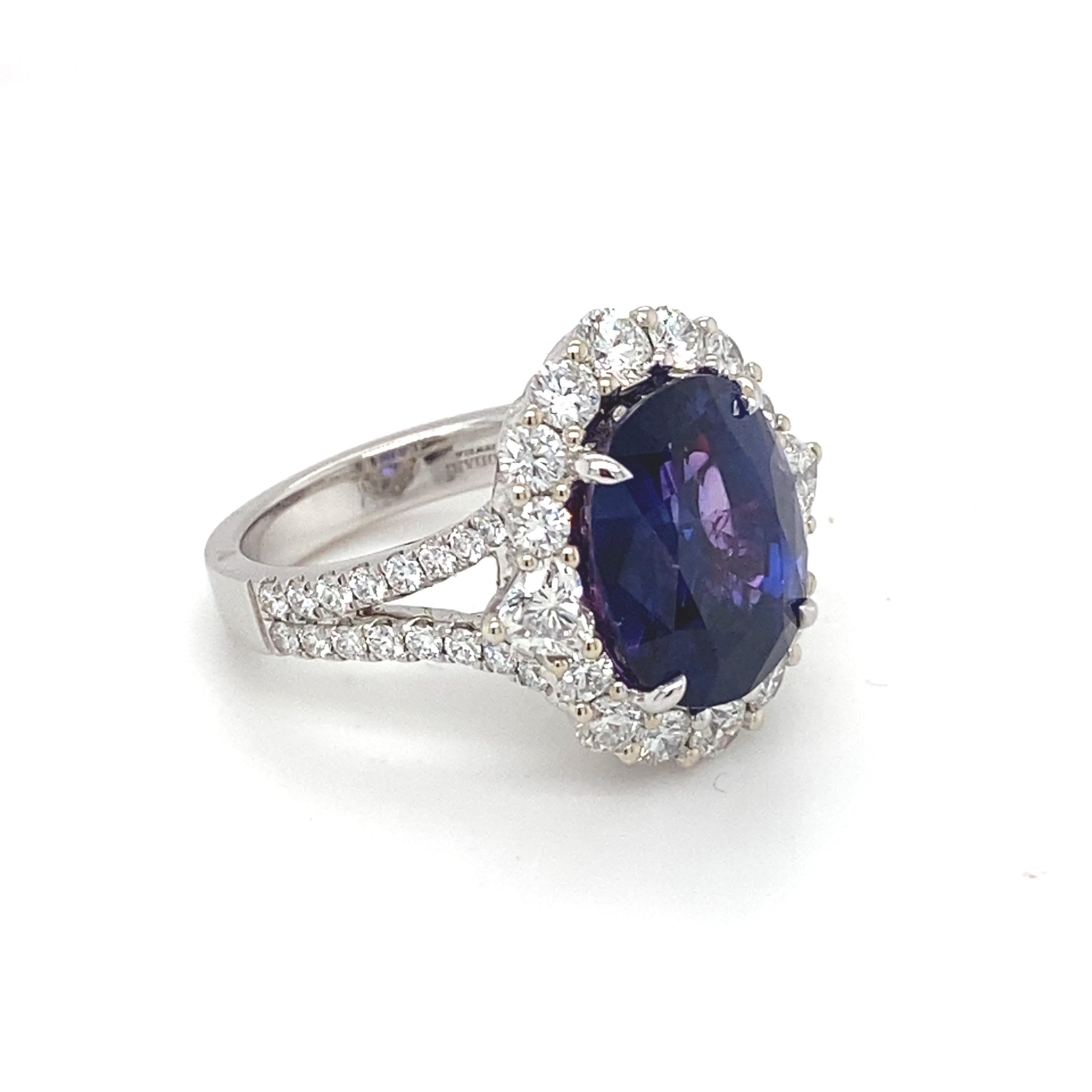 Oval Cut GIA Certified 10.04 Carat Violet Blue Oval Sapphire Diamond Engagement Ring  For Sale