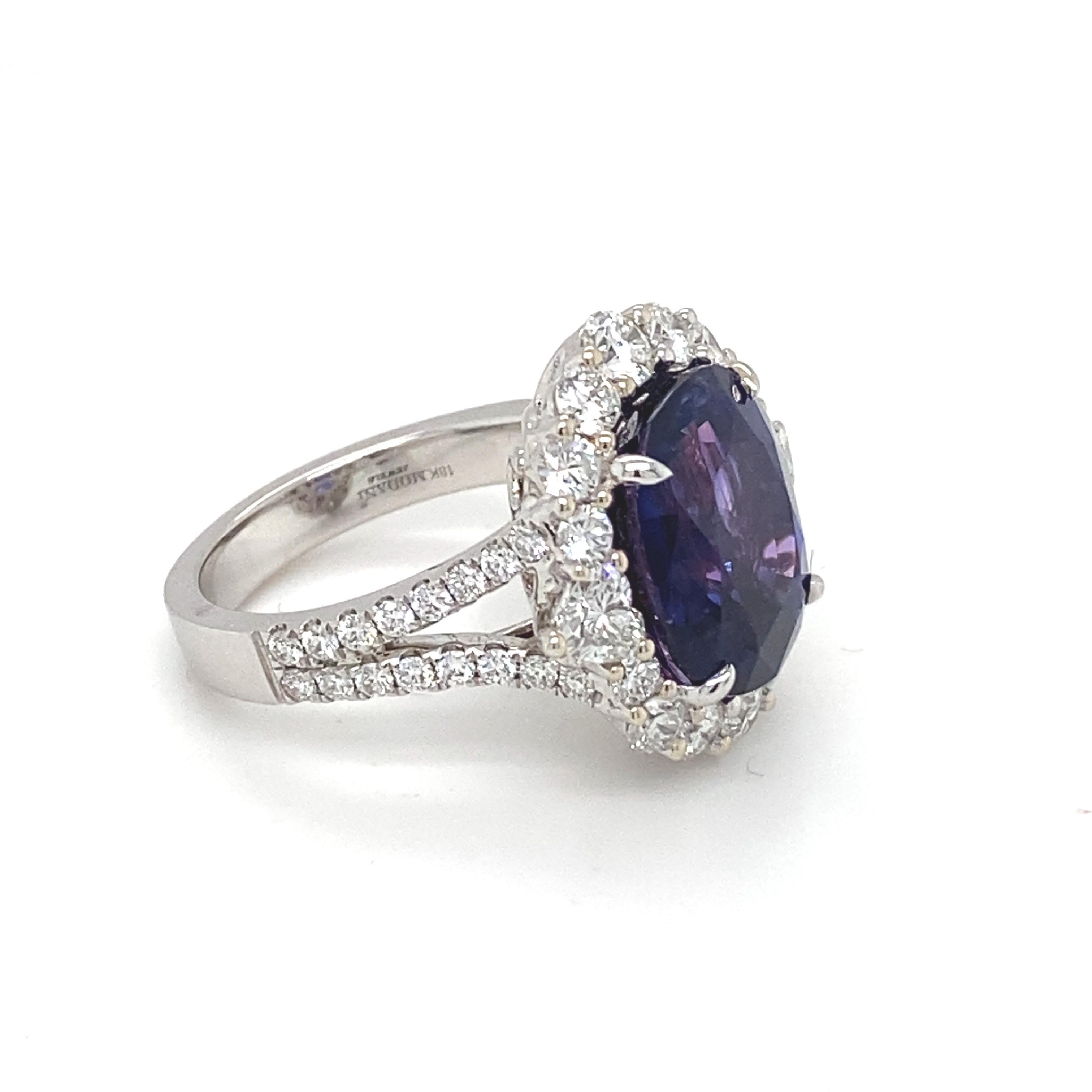 GIA Certified 10.04 Carat Violet Blue Oval Sapphire Diamond Engagement Ring  In New Condition For Sale In Trumbull, CT