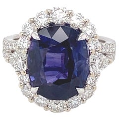 GIA Certified 10.04 Carat Violet Blue Oval Sapphire Diamond Engagement Ring