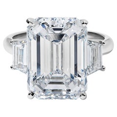 GIA Certified 10.05 Carat F VS1 Emerald Diamond Three Stone Ring