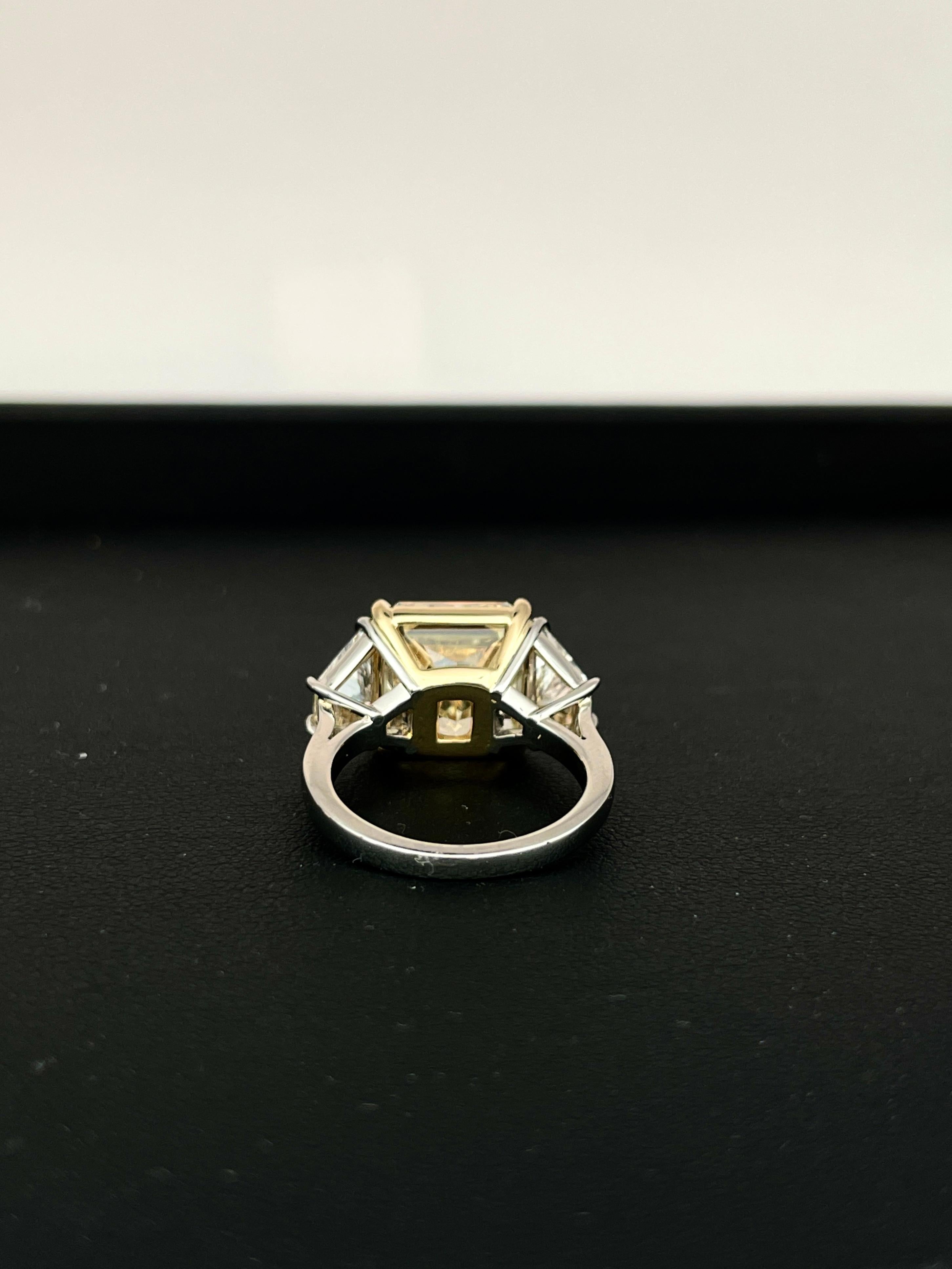 GIA Certified 10.05 Carat Fancy Yellow Diamond Three Stone Ring For Sale 1