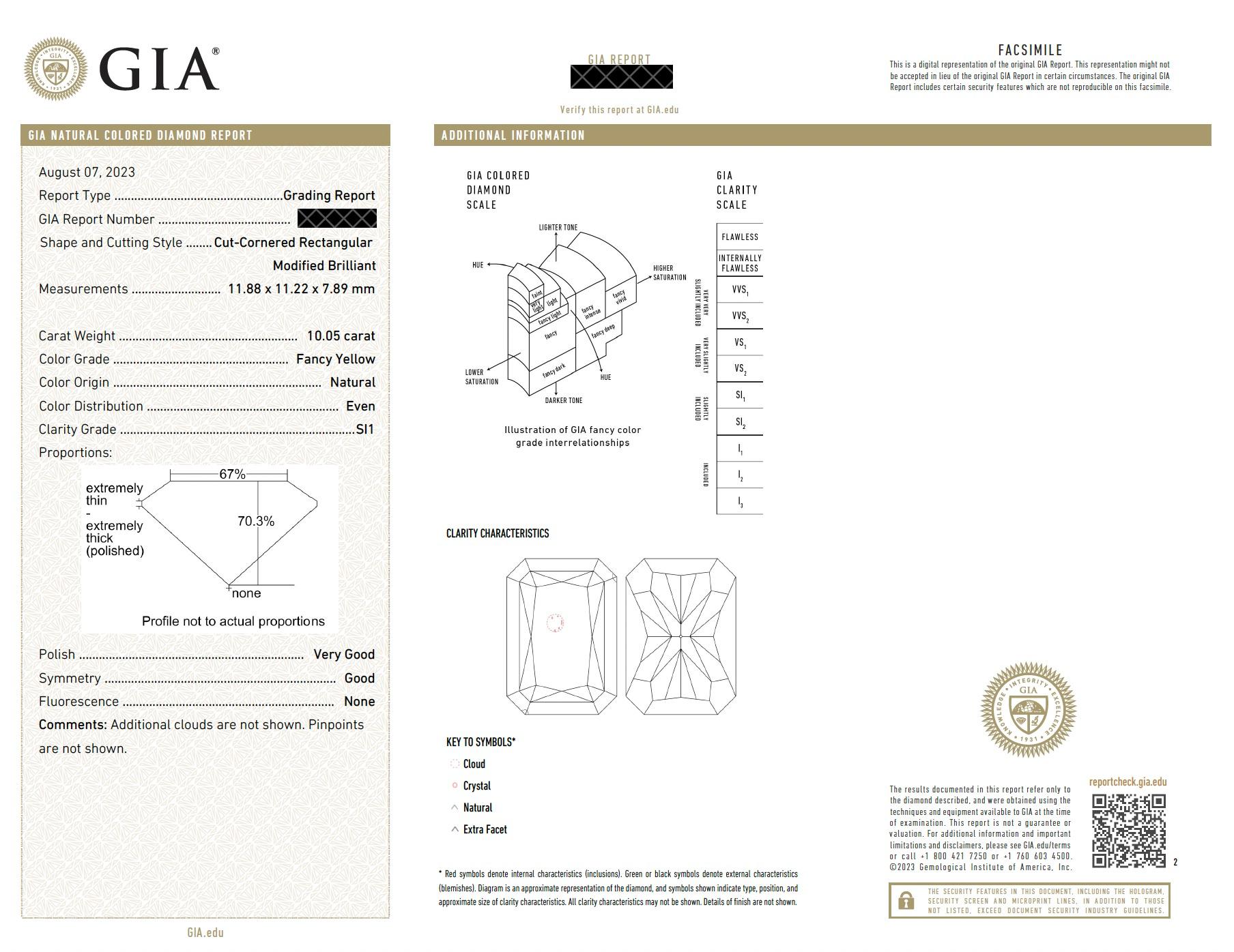 GIA-zertifizierter 10,05 Karat Fancy Gelber Diamantring mit drei Steinen im Angebot 2