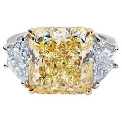Bague à trois pierres avec diamant jaune fantaisie de 10,05 carats certifié GIA