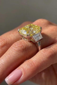 GIA Certified 10.06 Carat Fancy Yellow Diamond Three-Stone Ring