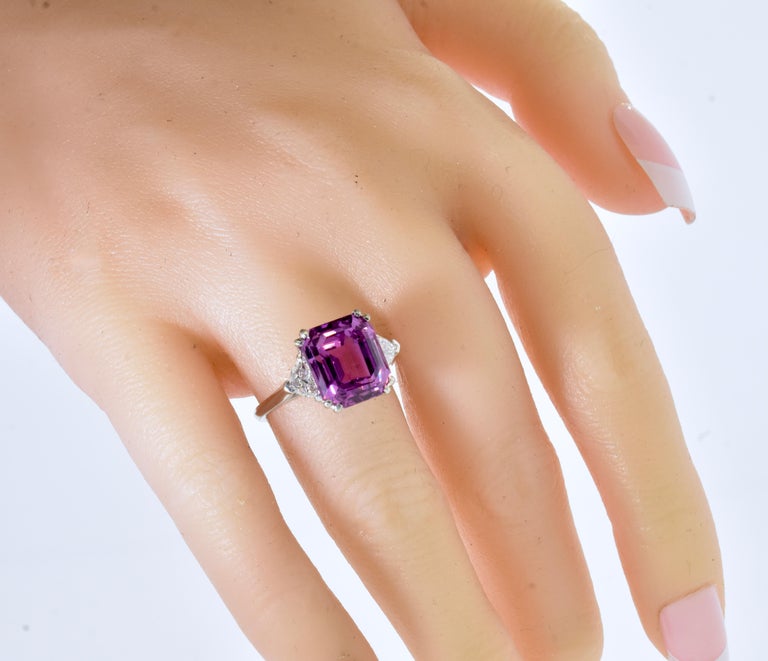 Art Deco GIA Certified 10.06 Ct Ceylon Pinkish Purple Sapphire & White Diamond Ring, 1935 For Sale