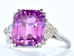 Bague Ceylan de 10,06 carats, saphir violet rosé et diamant blanc de qualité GIA, 1935