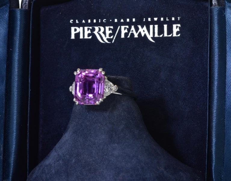 Women's or Men's GIA Certified 10.06 Ct Ceylon Pinkish Purple Sapphire & White Diamond Ring, 1935 For Sale