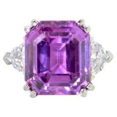 GIA-zertifizierter 10,06 Karat Ceylon-Ring mit rosafarbenem, lila Saphir und weißem Diamanten, 1935