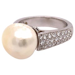 GIA Certified 10.07 Carat Natural Diamond and Saltwater Pearl Gold Ring