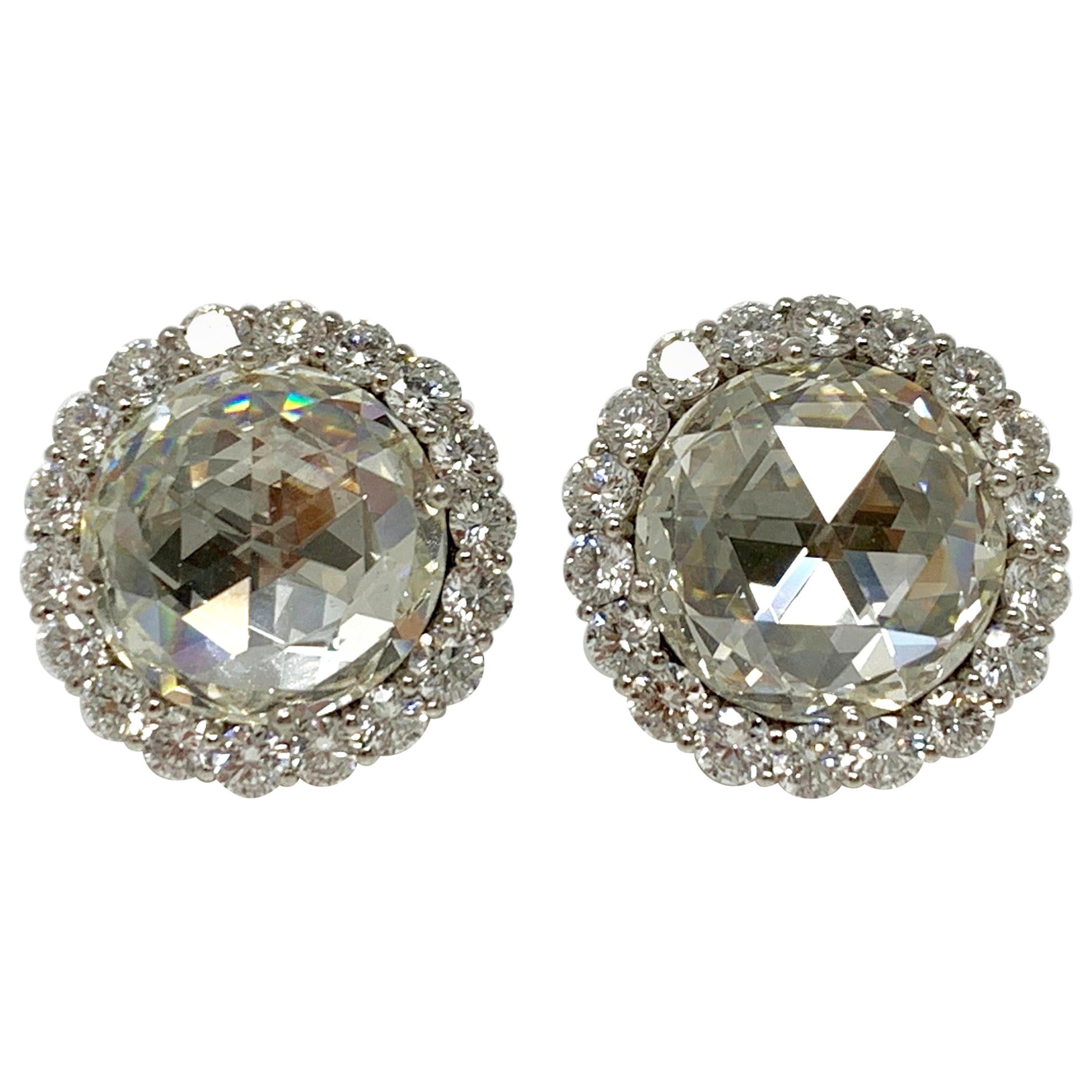 GIA Certified 10.07 Carat Rose Cut Diamond Earrings Studs