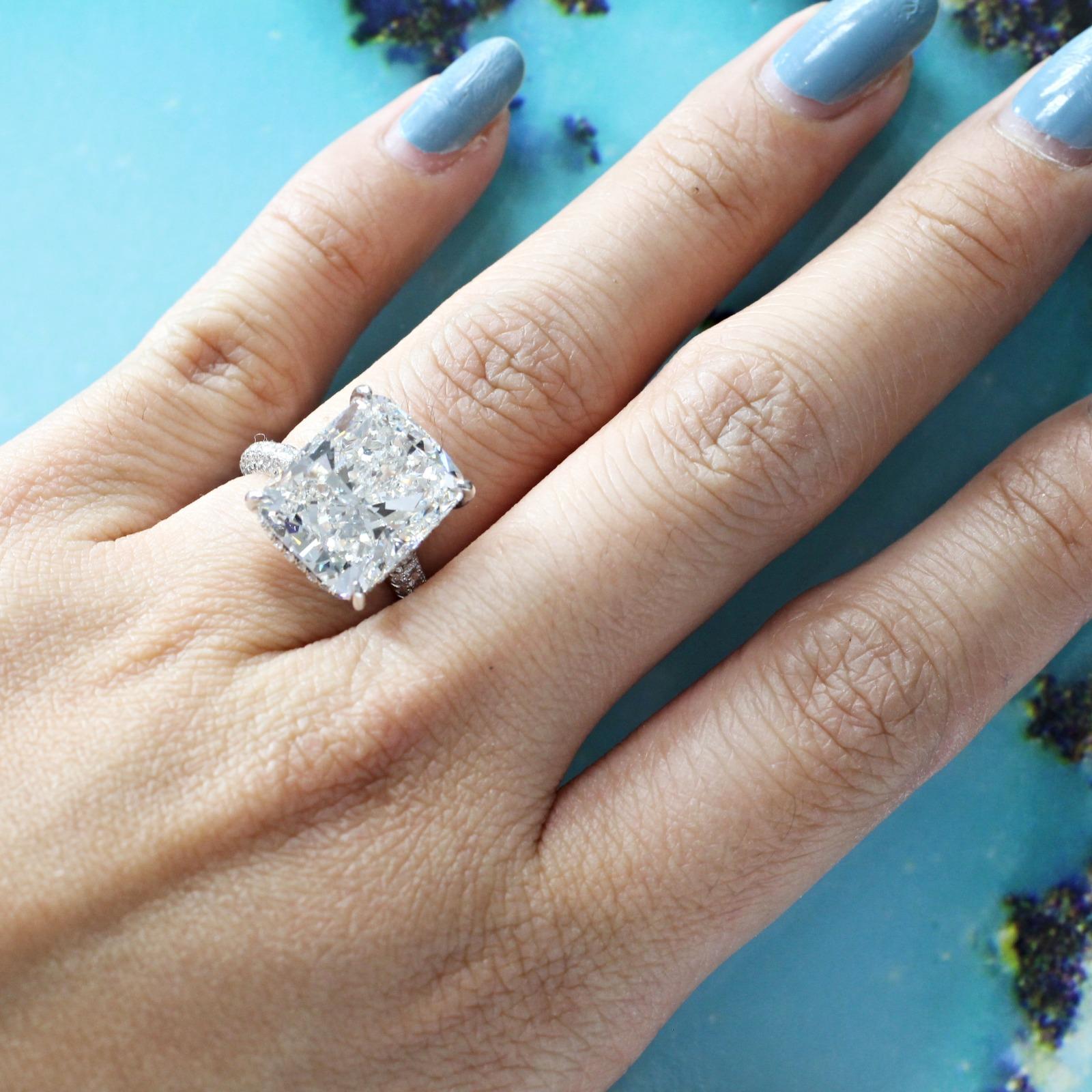 Women's or Men's GIA Certified 10.08 Carat Cushion Cut Diamond Color 