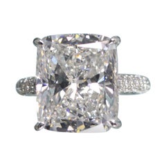 GIA Certified 10.08 Carat Cushion Cut Diamond Color "H" Clarity SI2 in Pave Ring