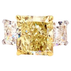 GIA Certified 10.08 Carat Fancy Yellow Diamond Ring W/3.4 Carat GIA Side Diamond