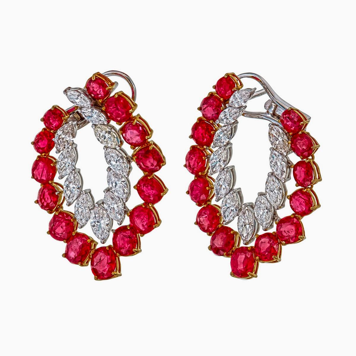 Modern GIA Certified 10.08 Carat Ruby and Diamond Earrings in 18 karat White Gold For Sale