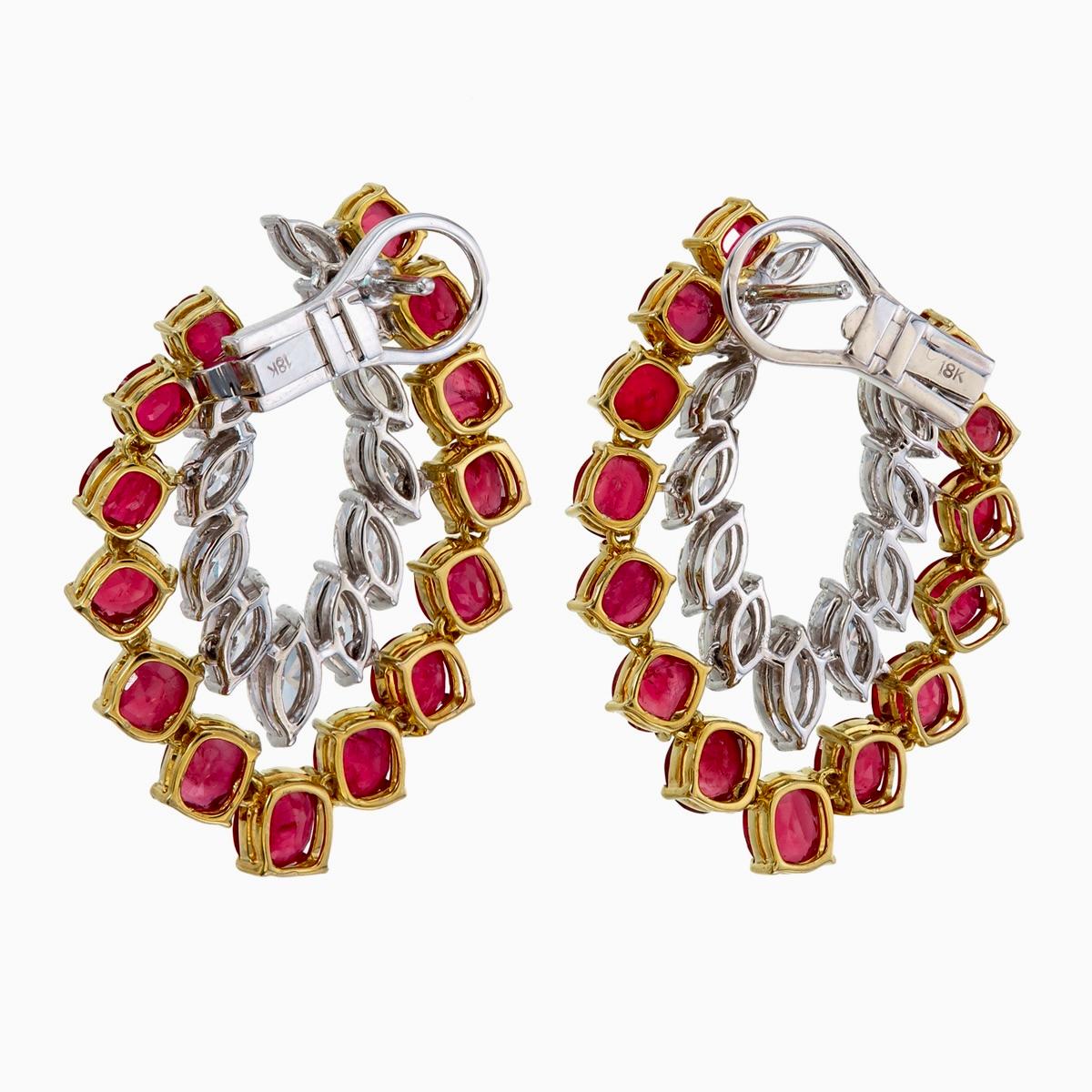 Marquise Cut GIA Certified 10.08 Carat Ruby and Diamond Earrings in 18 karat White Gold For Sale