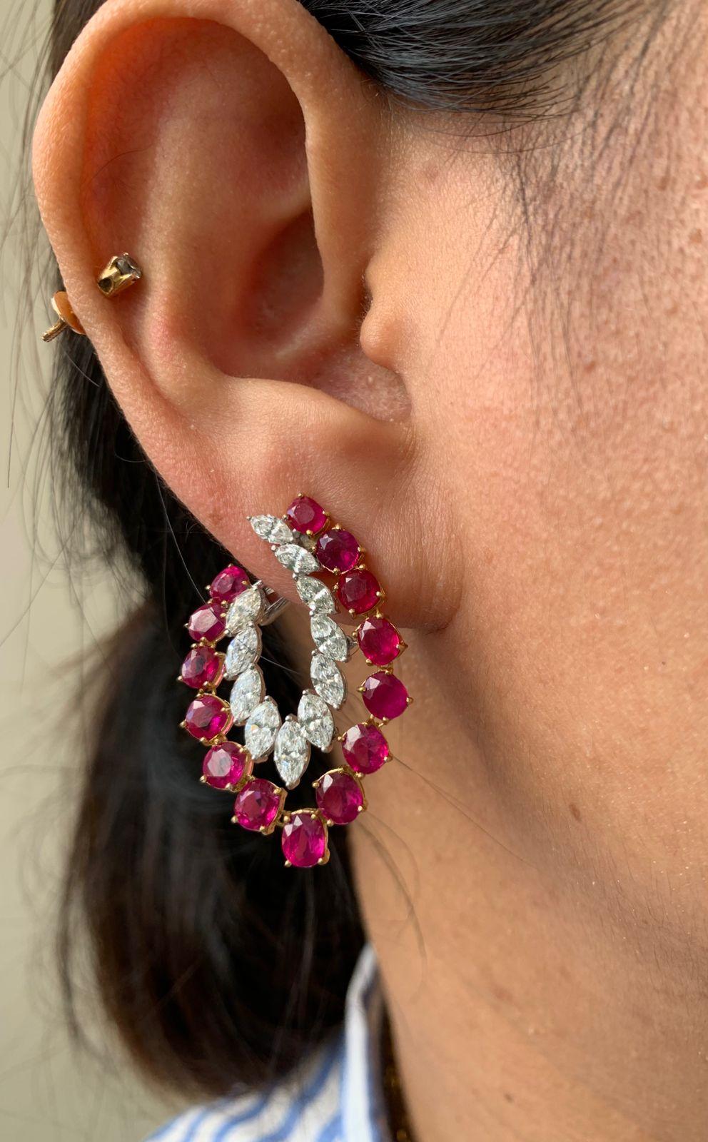 GIA Certified 10.08 Carat Ruby and Diamond Earrings in 18 karat White Gold In New Condition For Sale In Bangkok, TH