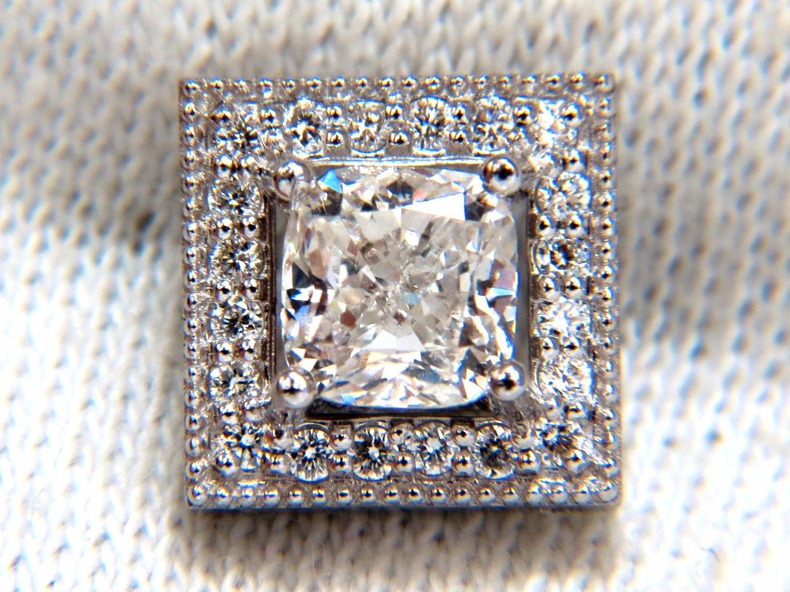 GIA Certified 1.00ct & 1.01ct Square Halo Cushion cut diamond stud earrings 14k For Sale 2