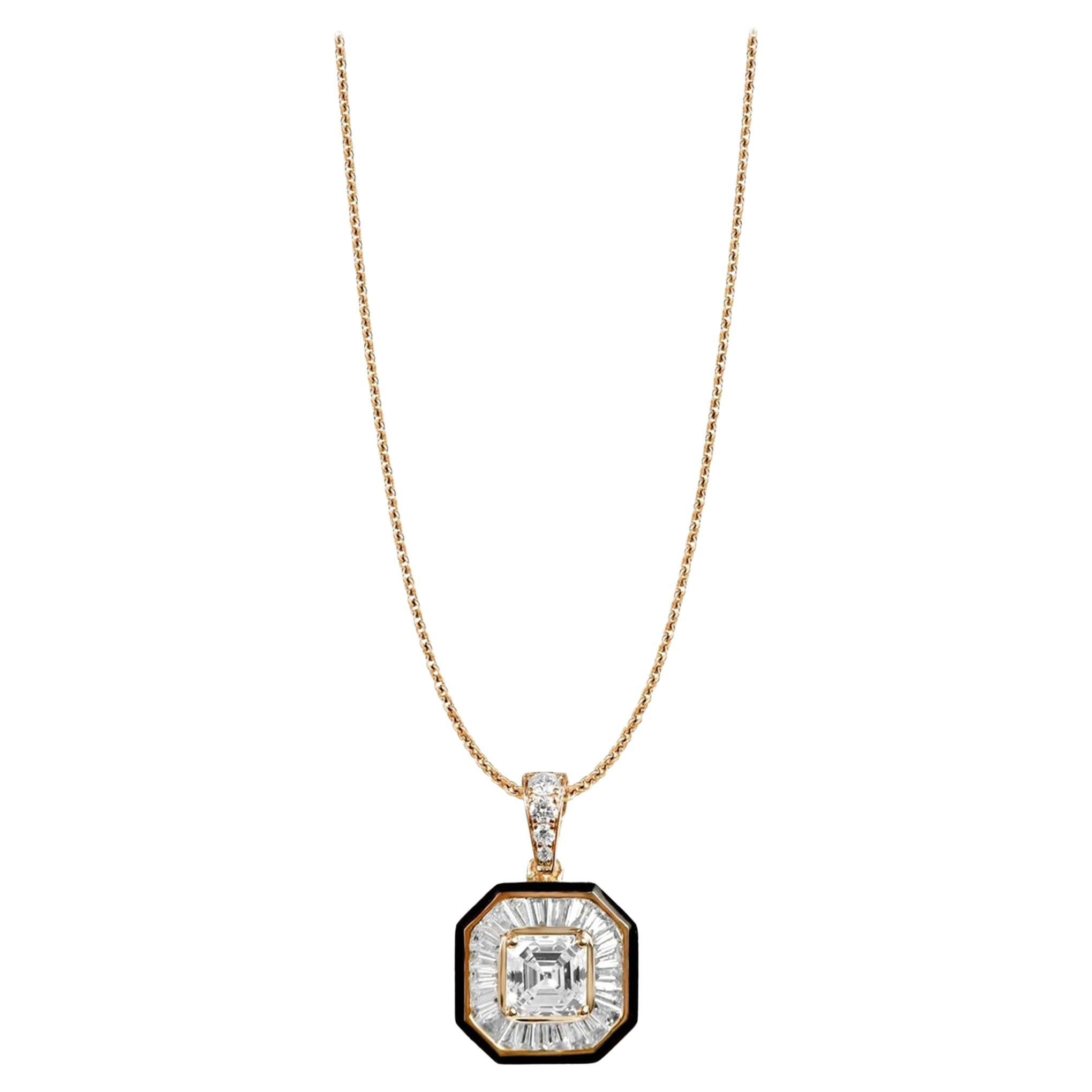GIA-Bericht zertifizierte 1 Karat Asscher-Schliff E VS Diamant-Halo-Anhänger-Halskette
