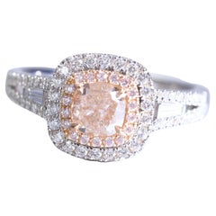 GIA Certified, 1.00ct Cushion, Natural Fancy Faint Pinkish Brown Diamond Ring