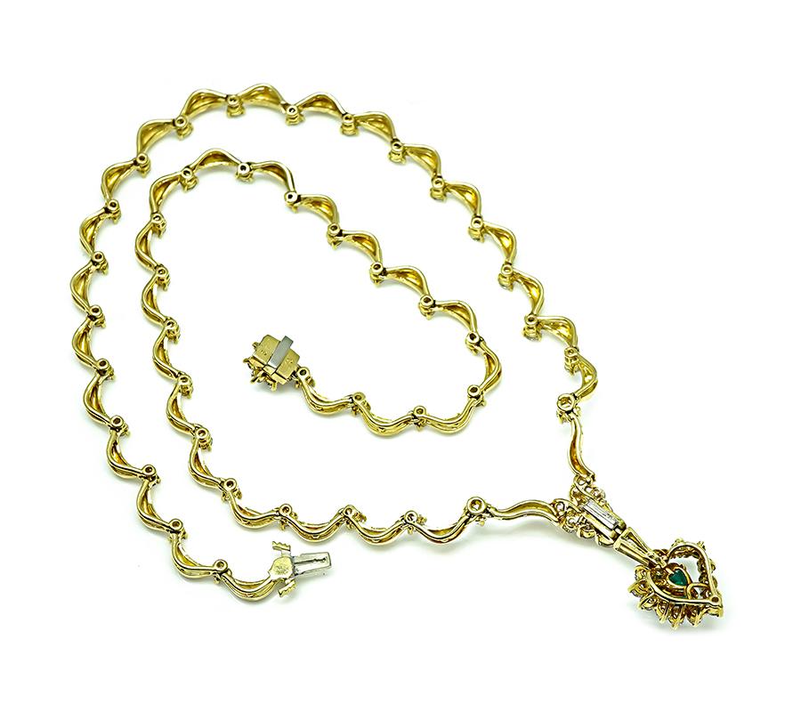 Heart Cut GIA Certified 1.00ct Emerald 4.00ct Diamond Gold Necklace For Sale