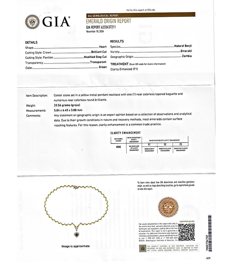 GIA Certified 1.00ct Emerald 4.00ct Diamond Gold Necklace In Good Condition For Sale In New York, NY